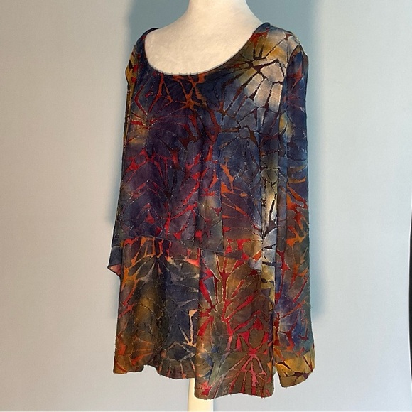 Attitudes by Renee XL Vibrant Fall Colors Scoop Neck Burnout Long Sleeves Blouse - Picture 7 of 16